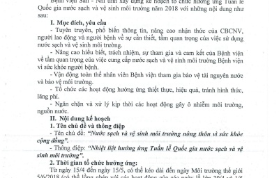 Kế hoạch tổ chức hưởng ứng Tuần lễ quốc gia nước sạch và vệ sinh môi trường năm 2018